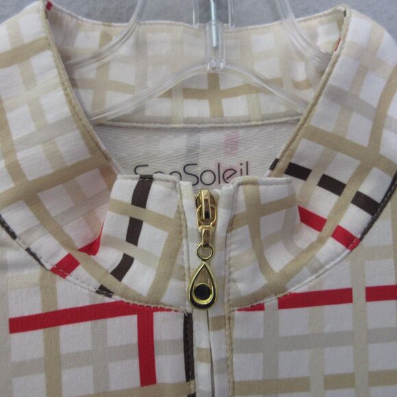 San Soleil Top Plaid Mock Neck Zip UPF 50 Mesh Golf Outdoor Hike Camp - Picture 2 of 14